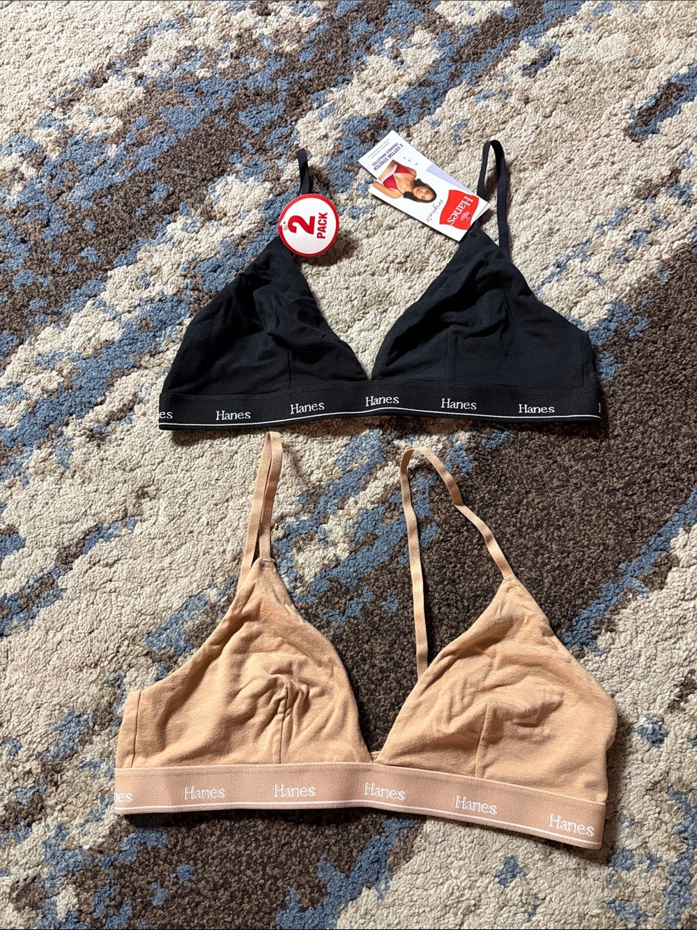 Hanes Women's 2-Pack Wireless Bralettes - Black & Nude